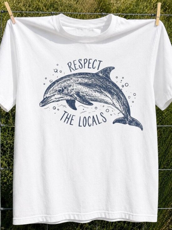 Tops - Graphic Dolphin Shirt, Coastal Beach Tee, Ocean Lover Gift